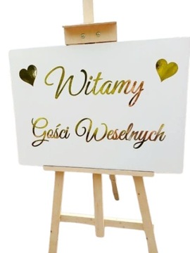 Tablica powitalna Wesele Dekoracje Złoty Napis Witamy Gości Weselnych 50x70