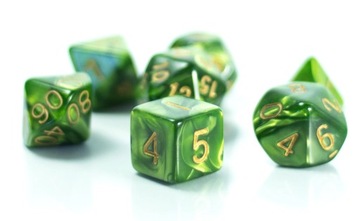 KOSTKI RPG ZIELONE PNĄCZE ZESTAW 7 JADEITOWYCH KOŚCI