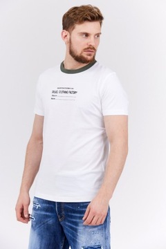 DIESEL Biały t-shirt męski z lamówką khaki r M