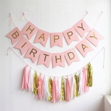 Баннер бумажный Girland день рождения розовый HAPPY BIRTHDAY украшение