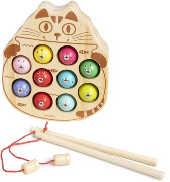 ДЕРЕВЯННЫЙ МАГНИТ ДЛЯ РЫБАЛКИ КОШКА + УДОЧКА ДЛЯ РЫБАЛКИ