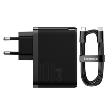 Сетевое зарядное устройство Baseus GaN C+U, 100 Вт + кабель 1 м