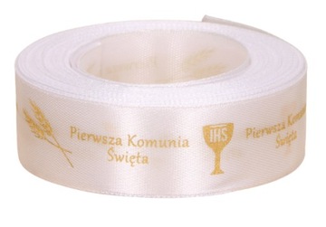 Wstążka komunijna atłasowa ze złotym napisem 2,5cm
