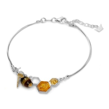 МИЛЫЙ СЕРЕБРЯНЫЙ ЯНТАРНЫЙ БРАСЛЕТ ПЧЕЛКА