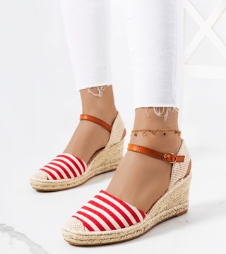 Hers Czerwone sandały koturny espadryle buty FD-25 r. 39