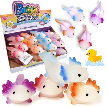 ZABAWKA PŁYWAJĄCA AKSOLOTL do wody KĄPIELI wanny ŚWIECI świecąca