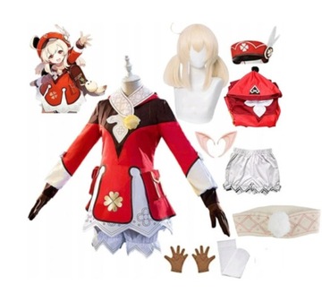 Kostium Cosplay Anime Genshin impact Klee + Peruka