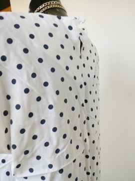 Vintage XL biała bluzka w groszki kropli letnia retro granatowe kropeczki