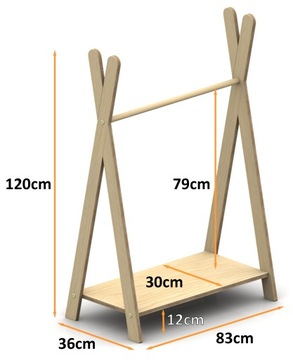 Wieszak Na Ubrania Stojący Podłogowy Drewniany TIPI L 120x83 cm Garderoba