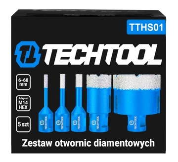 OTWORNICE DIAMENTOWE DO BETONU GRESU PŁYTEK KORONKI ZESTAW 6-68 MM M14 5SZT