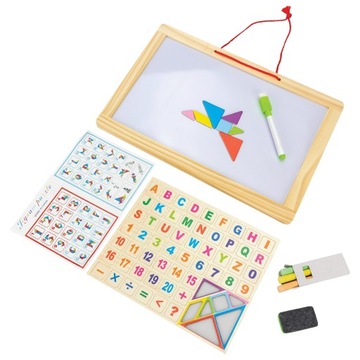 DREWNIANA TABLICA DWUSTRONNA KREDOWO-MAGNETYCZNA LITERKI WISZĄCA