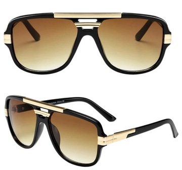Okulary PILOTKI brązowe Duże złote Filtr UV400 męskie przeciwsłoneczne