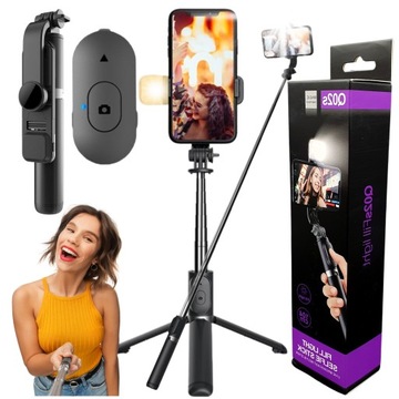 SELFIE STICK Kijek TRIPOD STATYW PILOT BLUETOOTH Lampa LED 104 cm 360°