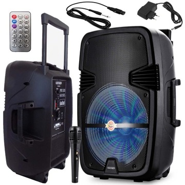 MOCNA KOLUMNA PRZENOŚNA BLUETOOTH LED AKUMULATOR KÓŁKA RĄCZKA + MIKROFON