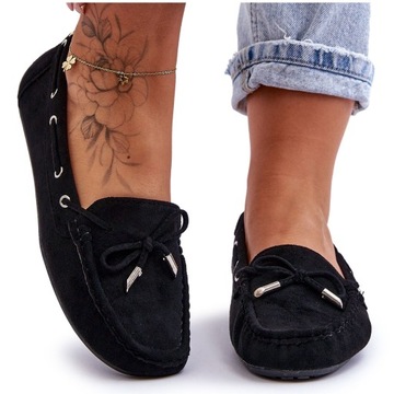 MOKASYNY DAMSKIE ZAMSZOWE CZARNE 38