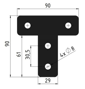 Угловой соединитель для несущих профилей TT_8_90 T-тип 3030 M8 Torrin V-образный паз