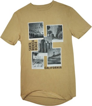 River Island Męska Piaskowa Koszulka Męski T-Shirt z Nadrukiem Bawełna XS