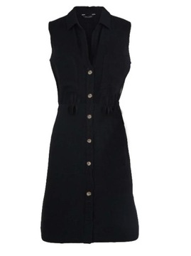H&M NOWA Czarna LNIANA letnia sukienka koszulowa na guziki 38