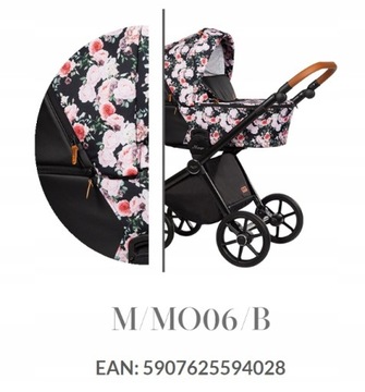 Wózek 3w1 w kwiaty czarny MANGO Baby Merc 06 KITE