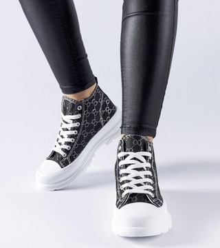 Trampki damskie czarne wysokie buty sportowe sneakersy 27452 rozmiar 38
