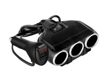 Rozgałęźnik do gniazda zapalniczki - 3x 12/24V, USB 3.1A, woltomierz