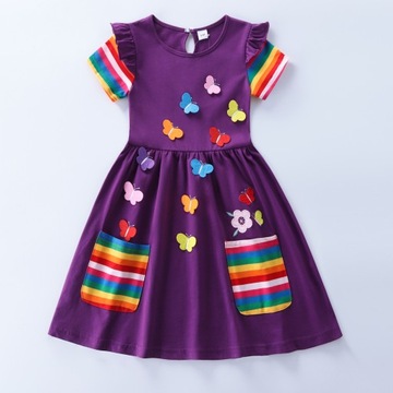 Moda dziecięca Sukienki krótkie rękawy motyl Haft Casual cute B468-17