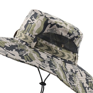 Męski kapelusz przeciwsłoneczny z szerokim rondem, ochrona przed promieniowaniem UV, szara gwiazda moro