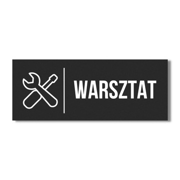 TABLICZKA NAPIS WARSZTAT PIKTOGRAM 20x10CM DRUK ALUMINIUM CZARNY MAT