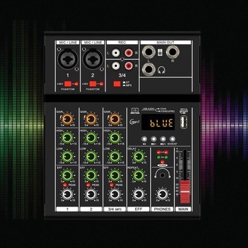 Studio Audio Mixer, 4-канальный аналоговый микшер, портативный ревербератор, черный