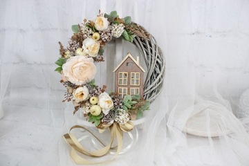 Wianek jesienny dekoracja domu stroik wieniec na drzwi DOMEK