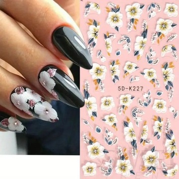 САМОКЛЕЯЩИЕСЯ НАКЛЕЙКИ ДЛЯ НОГТЕЙ БЕЛЫЕ ЖЕЛТЫЕ 5D ОКРАШЕННЫЕ ЦВЕТЫ 5D-K227