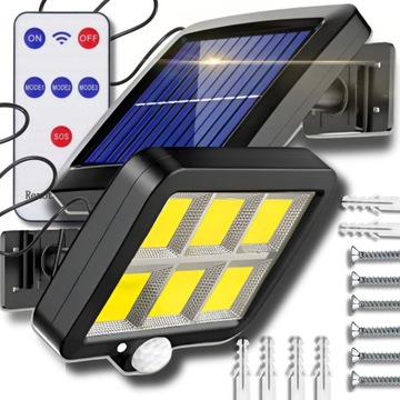 LAMPA SOLARNA Z CZUJNIKIEM RUCHU ZMIERZCHU ZDALNA STEROWNE PILOTEM 5M KABEL