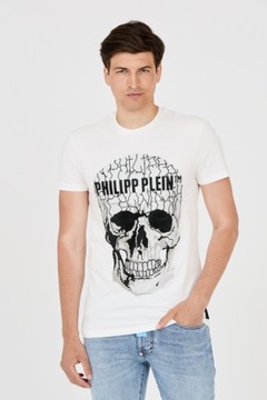 PHILIPP PLEIN T-shirt biały z popękaną czaszką L