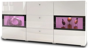 KOMODA BAROS 132cm biały połysk, LED, nowoczesna