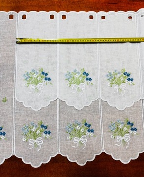 Firanka Kuchnia Biała Zazdrostka Natura Haft Niebieski Kwiatuszek wys 20 cm