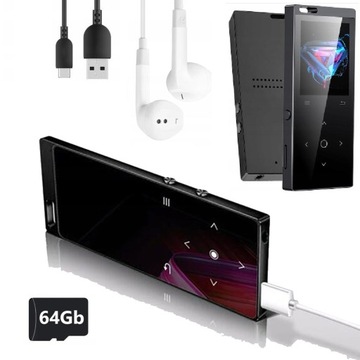 ODTWARZACZ MP4 MP3 BLUETOOTH DOTYKOWY 64GB RADIO Hi-Fi DYKTAFON + SŁUCHAWKI