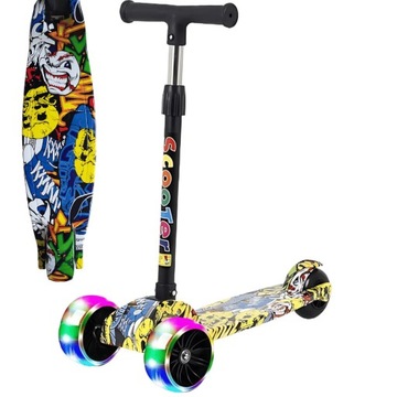 ТРЕХКОЛЕСНЫЙ БАЛАНСИРОВОЧНЫЙ САМОКАТ СО СВЕТОДИОДНЫМИ КОЛЕСАМИ ГРАФИТТИ 50 кг, складной, усиленный
