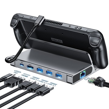 Адаптер HUB для Steam Deck USB-C USB-A HDMI RJ45 PD серый