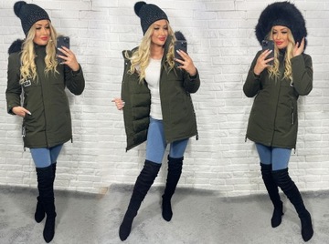 ЖЕНСКАЯ ЗИМНЯЯ УЛИНЕННАЯ ТЕПЛАЯ КУРТКА С КАПЮШОНОМ, ПОВЕРНУТЫЙ M