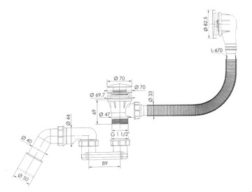 Сифон для ванны из латуни с переливом