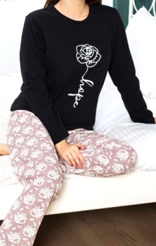 ЖЕНСКАЯ УТЕПЛЕННАЯ ХЛОПКОВАЯ ПИЖАМА, УДОБНАЯ, ДЛИННЫЙ РУКАВ, С КРАСИВЫМ УЗОРОМ «РОЗЫ» S