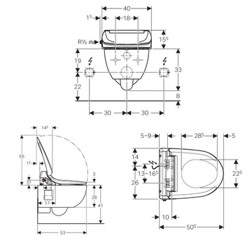 Geberit AquaClean set, Miska wisząca WC + Deska