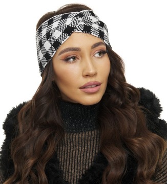 Повязка на голову «гусиные лапки», УЗЕЛ, ПЛЕТЕНИЕ, ТРИКОТАЖНАЯ, черно-белая
