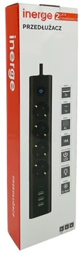 УДЛИНИТЕЛЬ ПИТАНИЯ 4 РОЗЕТКИ 3 м 4 зарядных устройства USB 3 светодиода 1,5 мм²
