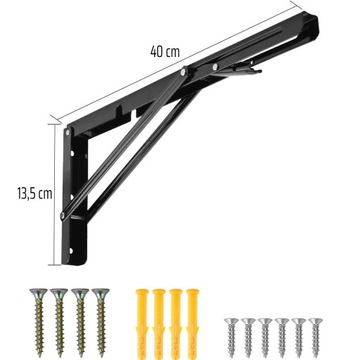 КОМПЛЕКТ 2x СКЛАДНОЙ УГЛОВОЙ КРОНШТЕЙН ПОД ПОЛКОЙ СТОЛЕШНИЦЫ, ЧЕРНЫЙ 400 мм
