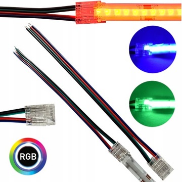 10x ZŁĄCZKA DO TAŚM LED COB RGB 10mm Z PRZEWODEM JEDNOSTRONNA NEON CLIPS