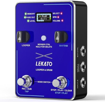 LEKATO Looper Pedał z komputerem perkusyjnym, stereo, z rytmem perkusyjnym,