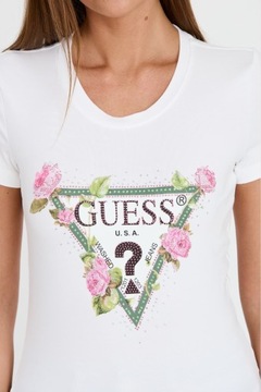 GUESS Biały t-shirt Floral Triangle Tee L