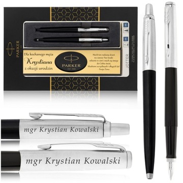 ZESTAW PREZENTOWY PARKER JOTTER Z GRAWEREM PIÓRO WIECZNE+DŁUGOPIS+DEDYKACJA