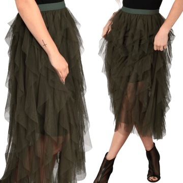 SPÓDNICA DAMSKA SPÓDNICZKA DŁUGA KOBIECA LETNIA ELEGANCKA TIUL KHAKI 1928